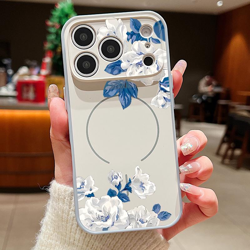 White Gardenia Floral Pattern For iPhone 17 Pro Max Funda iPhone 16 15 14 13 Pro Max Skin Feeling Magnetic For Magsafe Shockproof Bumper Cover