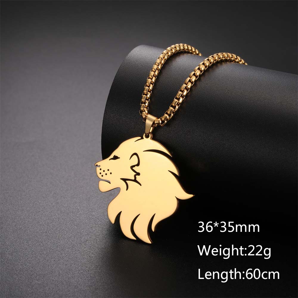 Punk Lion Head Pendant Necklace for Women Men Rock Hip Hop Animal Charms Choker Stainless Steel Box Chains Party Jewelry Gifts