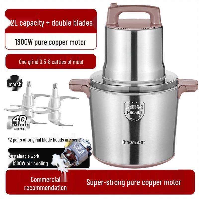 High-Power 1800W Electric Meat Grinder & Vegetable Chopper: Large Capacity for Meat Paste, Chili Sauce, and Meat Filling.