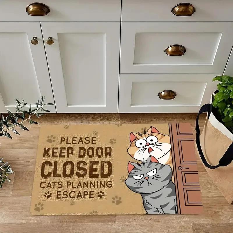 

Whimsical Cat Welcome Doormat Anti-Slip Stain-Resistant Mat with Please Keep Door Closed Humor Machine Washable for Home Decor 40x60cm16x24in