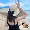 Sommer Strohhüte für Damen Schleife Breite Krempe Panama Strandkappe Reise Outdoor Damen Faltbar UV-Schutz Sonnenhut