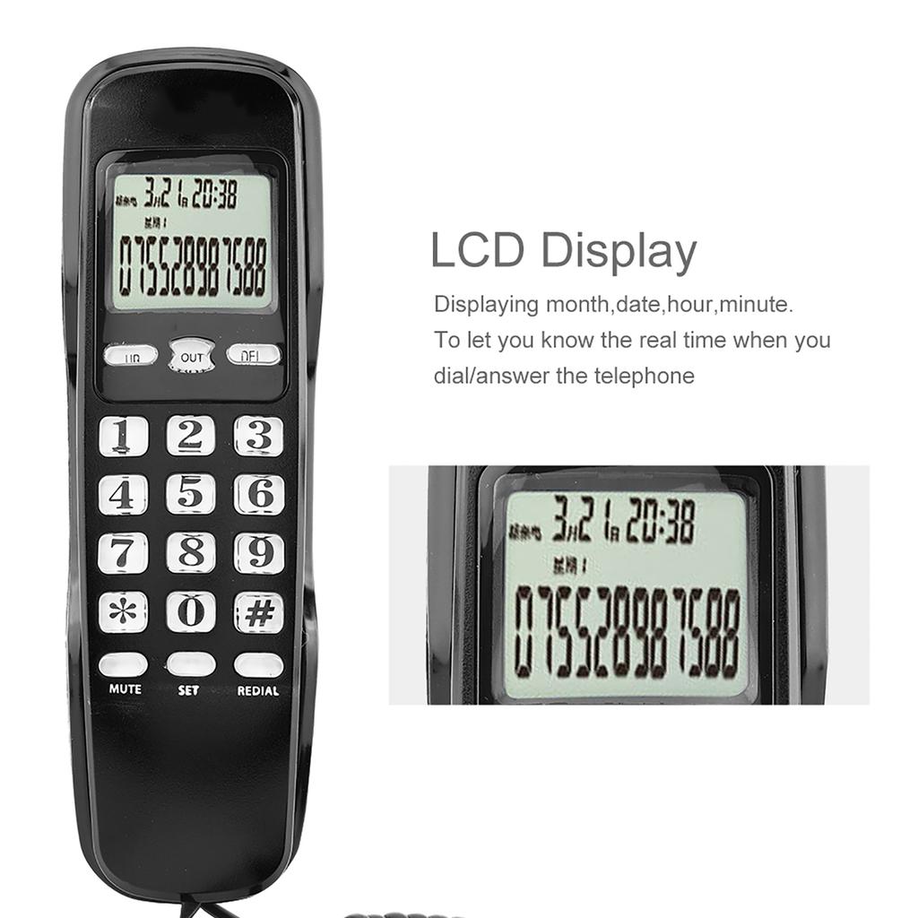 Wall Telephone Hotel Incoming Caller ID LCD Display Landline Phone Black