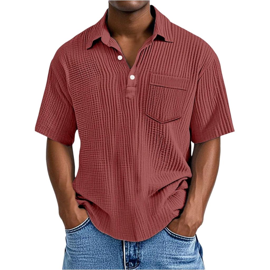 Men's Short,sleeved Casual Shirt, Men's Lapel Button ,color Top
