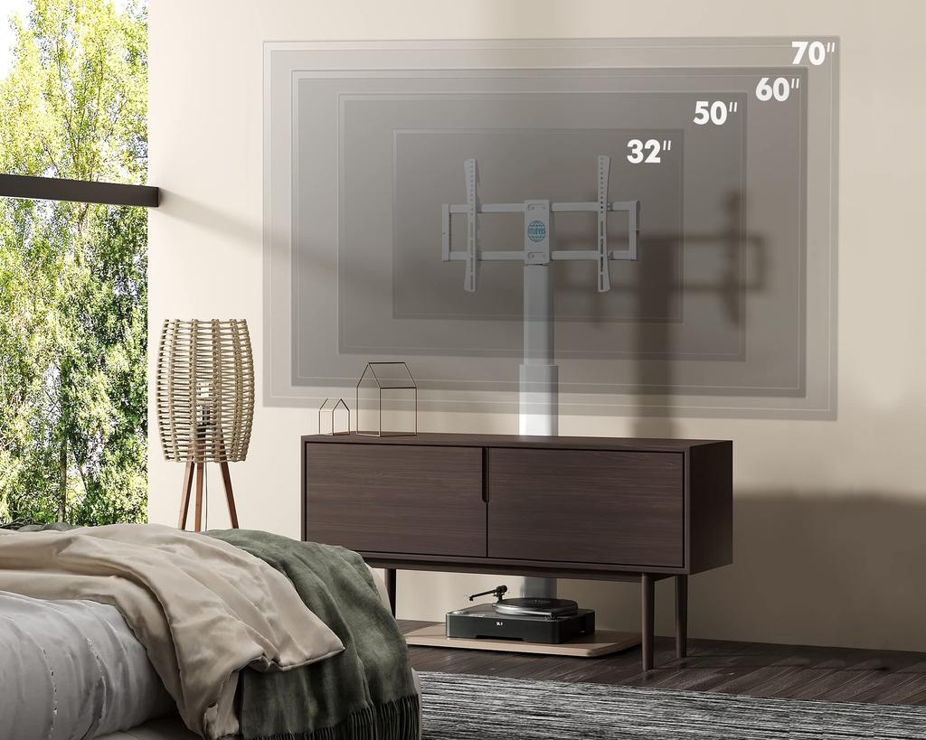 FITUEYES TV TV Compatible with Inch Height Load Capacity Wood Wooden Base White Stand, Wall-mounted Stand, 32-70 TVs, Adjustable, 40kg, Grain, Plate,