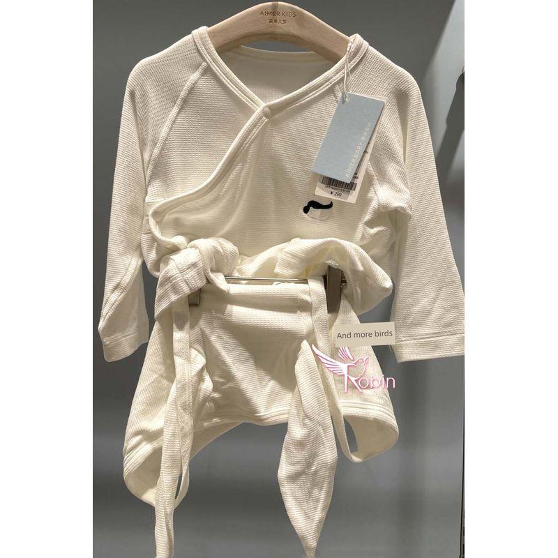 

Aimer Kids Baby Milk Skin Patchwork Spring and Autumn Long Sleeve Romper Ab374J201/375J201/202 Male and Female Ab374J201 White 1H0 59