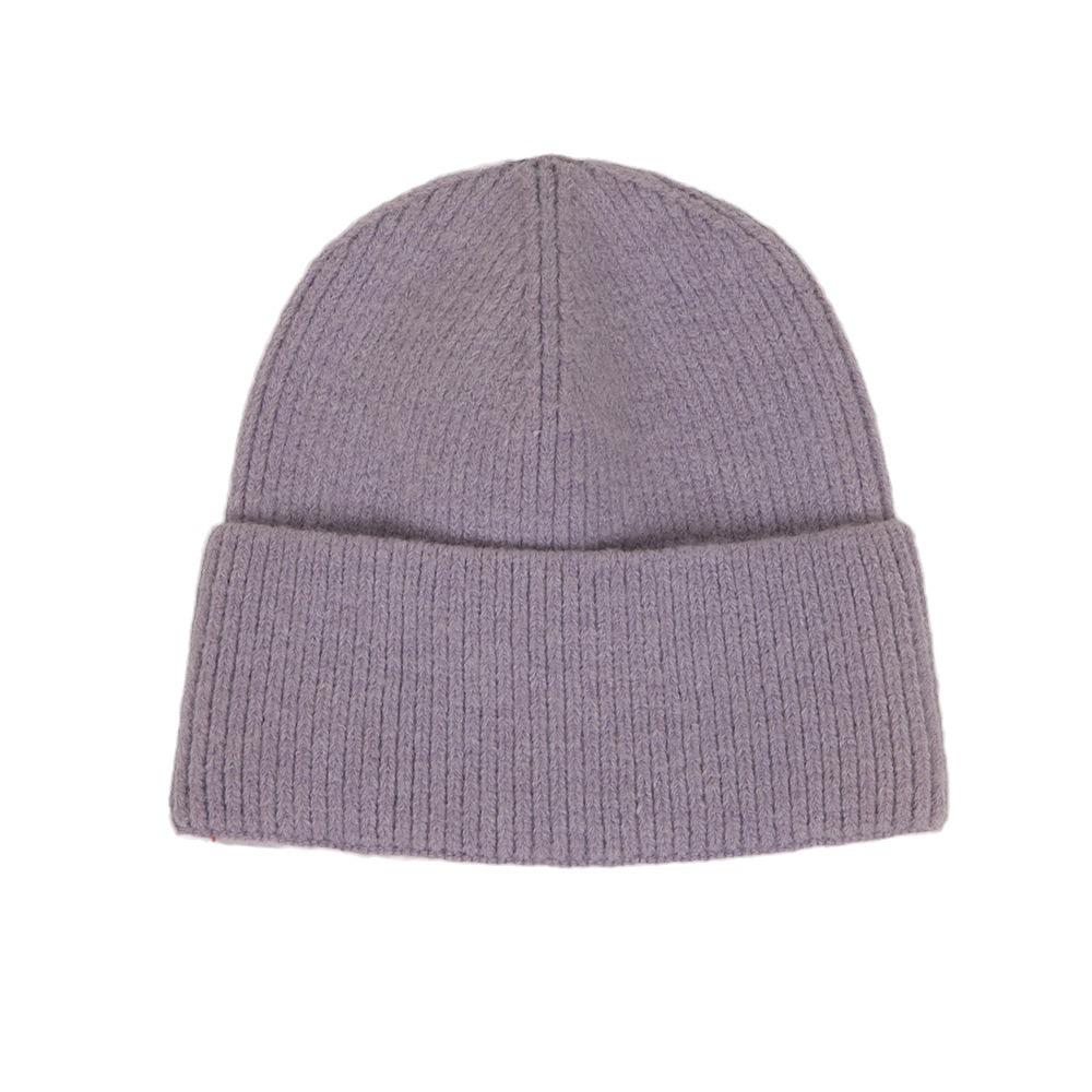 Wool hat women's autumn and winter simple solid color warm hemming thickened pullover cold hat men's knitted hat