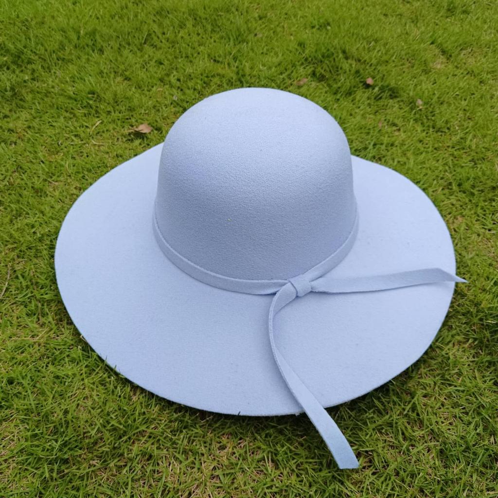 Female Hat French Retro Bowler Hat Women Wide-brimmed Wavy Fedora Hat Autumn and Winter Bow Hat Hat Adult Children Hat
