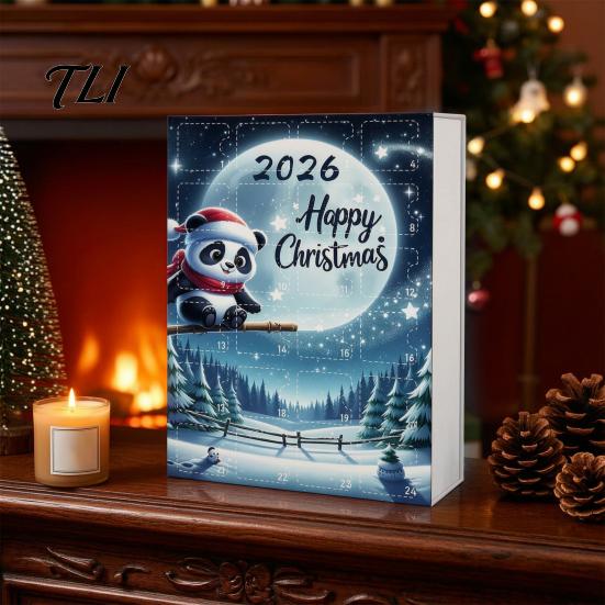 Chinese Style Panda Decor 2D Acrylic Cute Ornaments Advent Calendar, 24 Days Christmas Holiday Party Favors for Kids Countdown Collectible Hanging