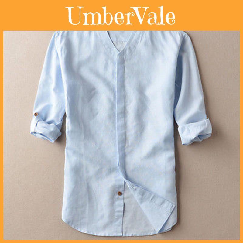 Premium Men's Loose Cotton And Linen Shirts With V-neck For Ultimate Comfort