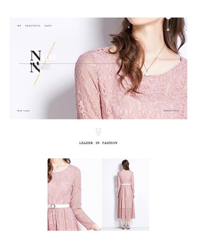 Vilaria Long Sleeve Midi Party Short Round Solid Perfect for and Special Women's All-Lace Dress, Length, Dress, Sleeves, Neck, Slimming, Color,