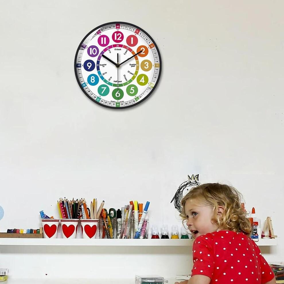 Learning Clock for Kids - Educational Analog Wall Clock, Colorful Battery Operated Time Teaching Tool for Children