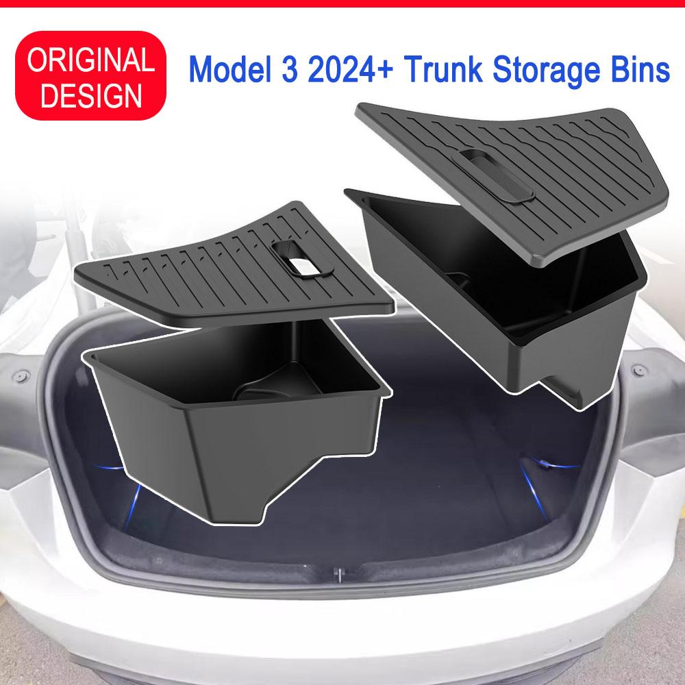 For 2026 2026 2026 Tesla Model 3 Rear Trunk Side Storage Box with Cover Tail Boot Organizer Partition Decoration Car Accessories