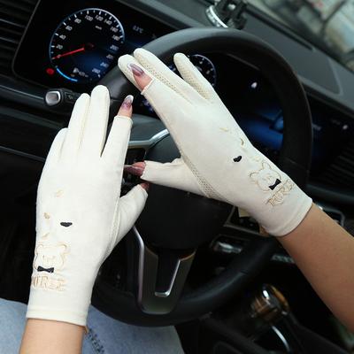 Fashion Breathable Bear Lady Anti-UV Summer Drive Mitten Five Fingers Mitts Thin Gloves Sunscreen Mittens