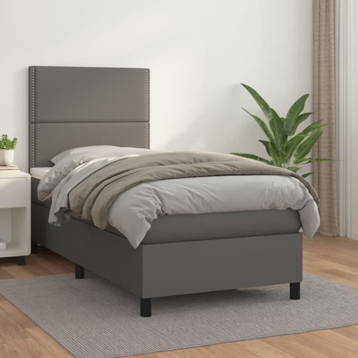 3142849 vidaXL Divan-lit Avec Matelas Gris 140x200 Cm Similicuir