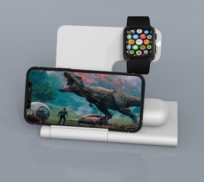Foldable 3-in-1 Wireless Charging Phone Stand, 15W Fast Charging, Dual Coil