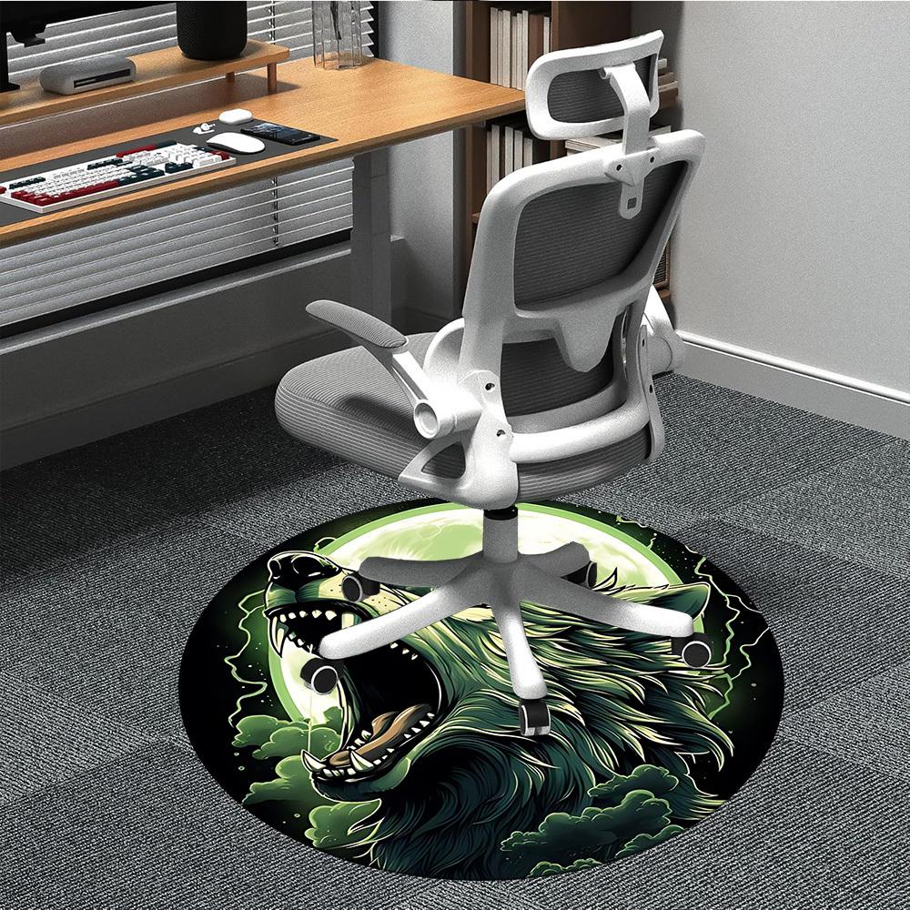 1pc Wolf Moon Office Round Area Rug, Under Office Chairs Bedroom Living Room Home Decor, Room Deco