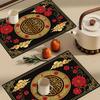 2D Flat Chinese Style Placemats With Longevity Symbol Traditional Floral Table Mats For Tea Ceremony Dining Room Home Decor