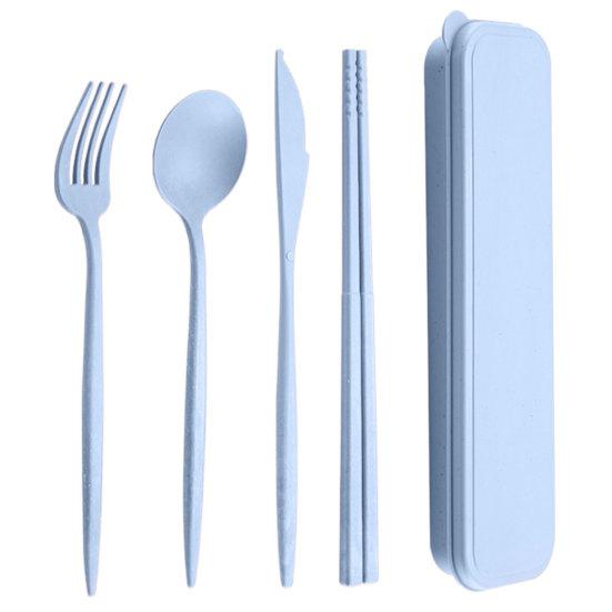 4Pcs/Set Reusable Portable Plastic Cutlery Set with Storage Box Students Spoon Fork Cutter Chopsticks Tableware Set