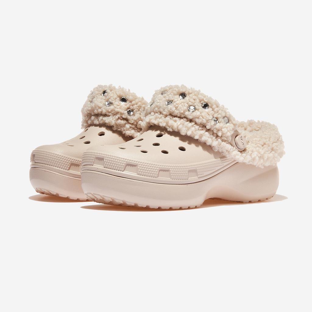 Crocs Classic Platform Fleece Lined Gem Clog [CRS214360-COCOA CREAM]