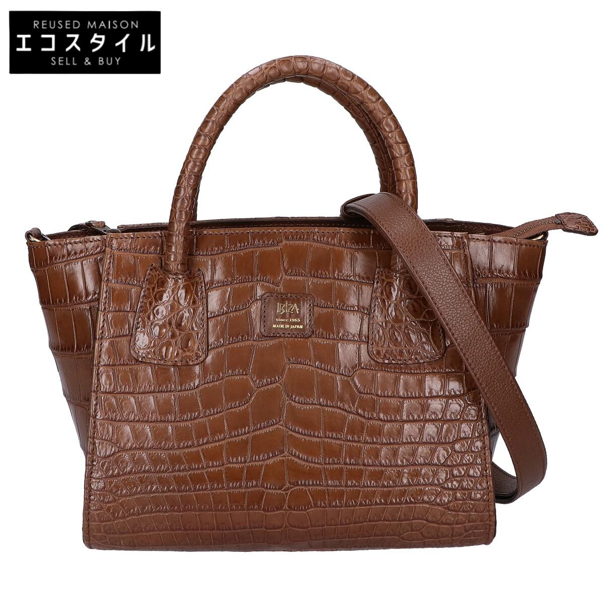 

IBIZA [Beautiful Condition] Crocodile 2-Way Shoulder Bag Tote Bag BrownUsed