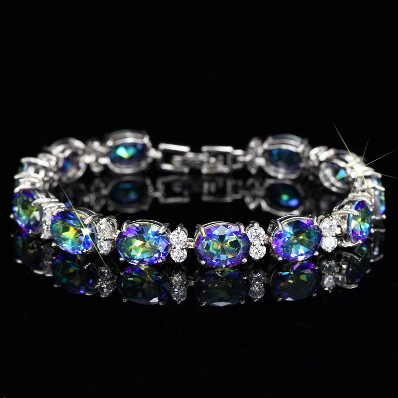 Colorful Crystal Aaa Zircon Bracelet Plated With Real White Gold, Jewelry.