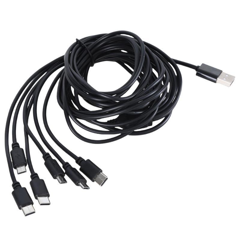 Multiple Device Charging Cable 6 in 1 USB to 3 USB 5Pin and 3 Type C Connectors Cord Wire Charge 6pcs Electronics