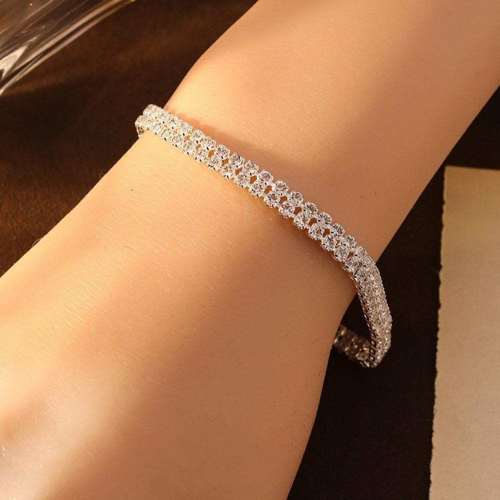 Simple Luxury Shining Brightly Geometric Multi-row Zircon Bracelet for Women Engagement Bride Wedding Fashion Designer Jewelry