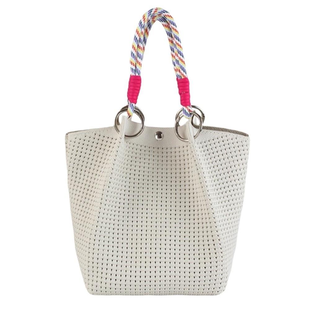 Fashion Soild Color Knitted Bucket Bag Handmade Large Capacity Wrist Bag Woven Ring Buckle Tote Bag For Women Girls