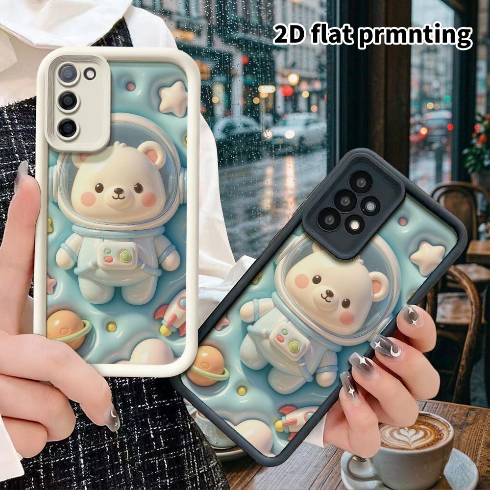 Phone Case: 2D Flat Design Suitable for Samsung Galaxy A34 A35 M05 M06 S20 S22 S21 FE Plus 5G Protective Case, Space Little White Bear Astronaut, Perf