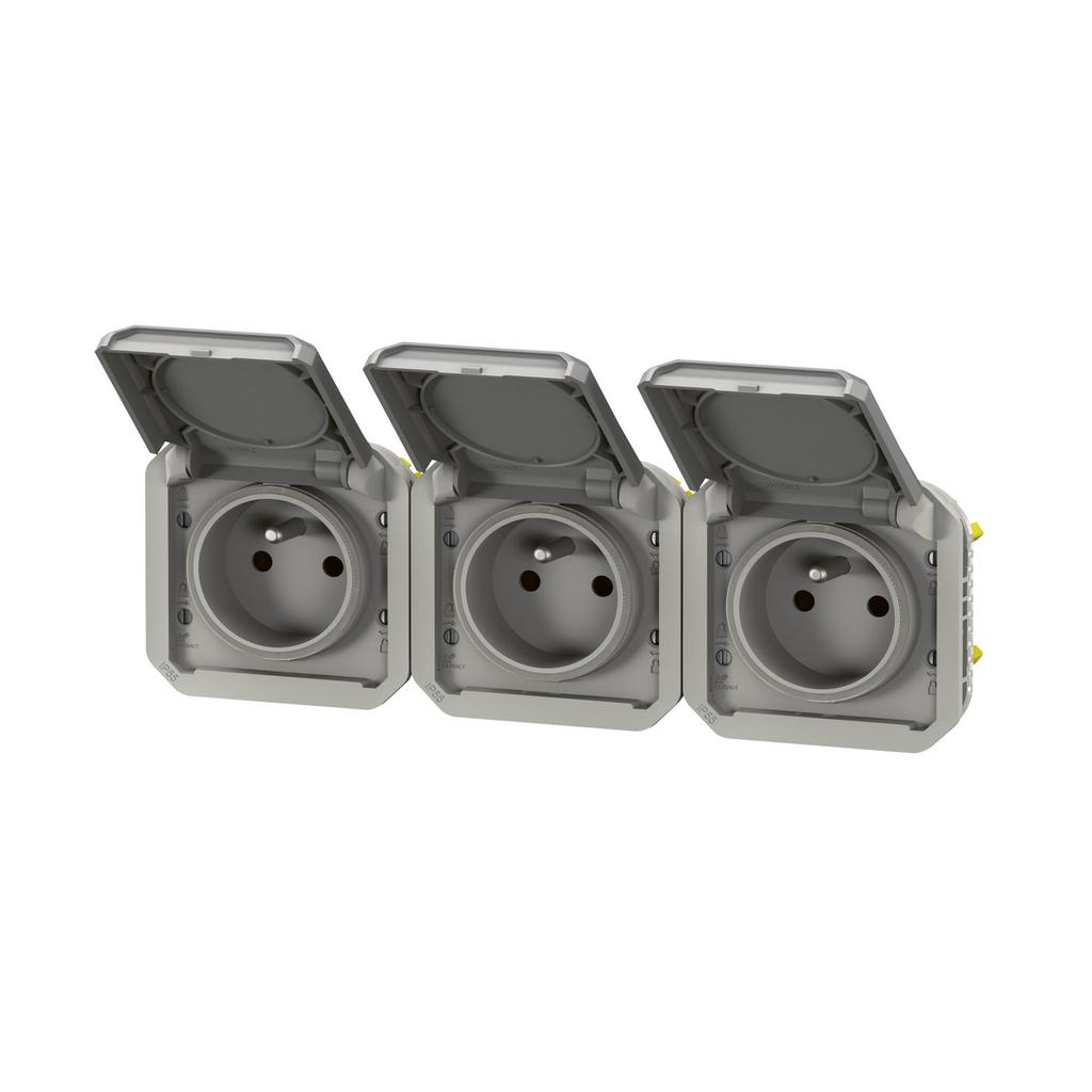 Triple socket with grounding 3x2P+Z, horizontal, mechanism 16A-250V~ - gray