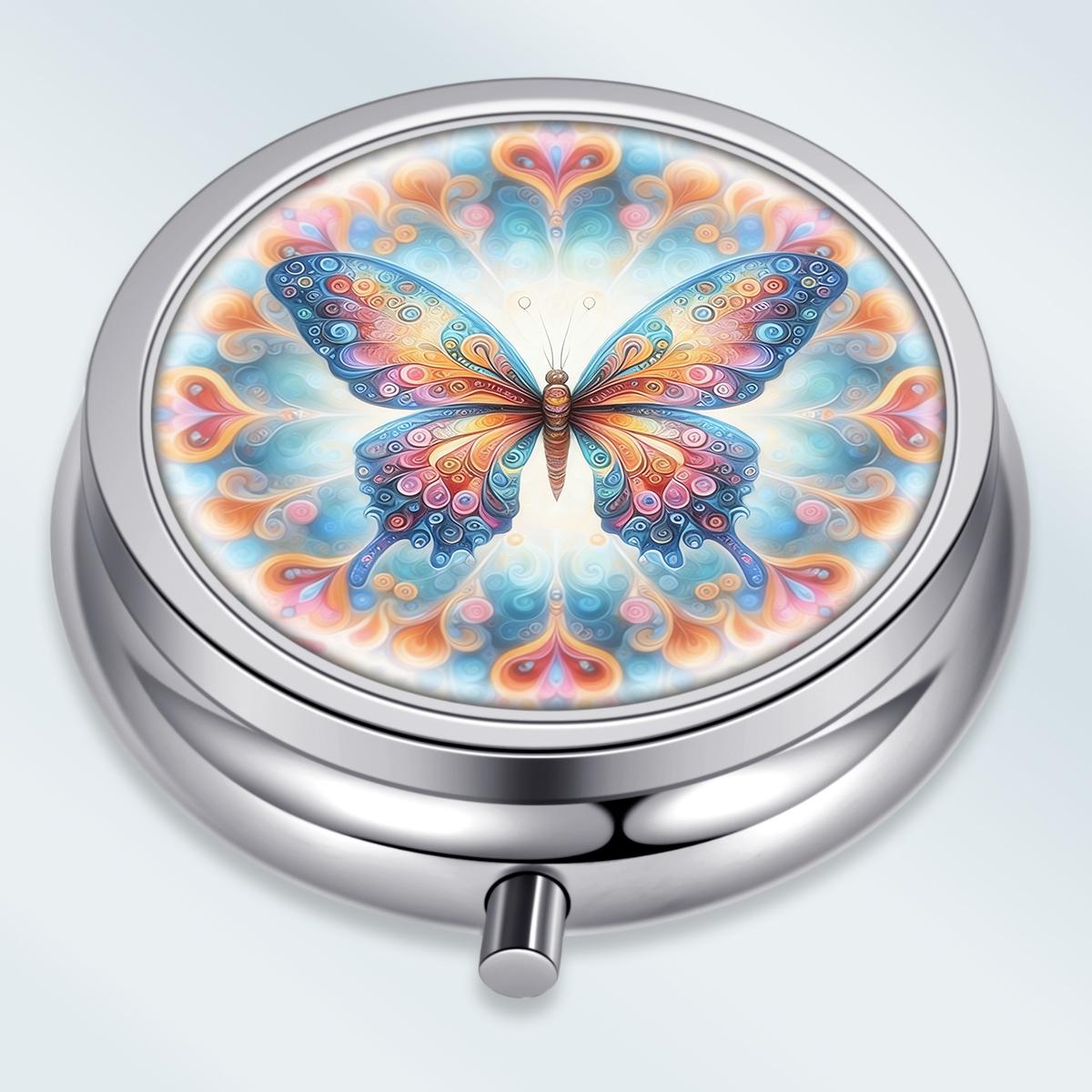 

Portable Pill Box with 3 Compartments, Mini Metal Medicine Organizer Case, Cute Printed Pill Container for Vitamins, Pills, Jewelry, Travel, Daily Use разноцветный
