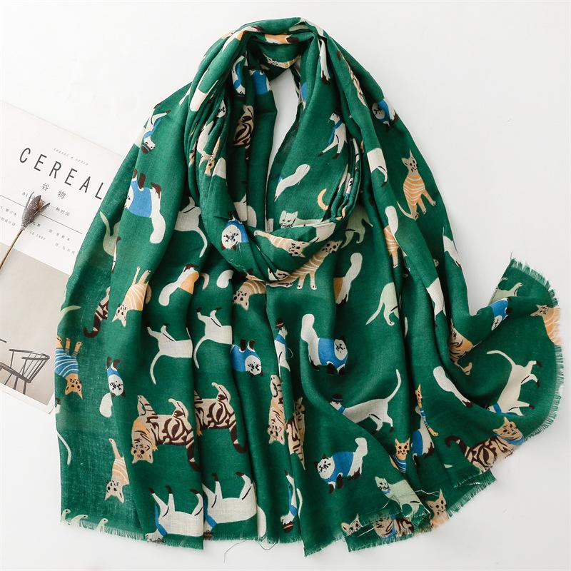 Lovely Animal Dachshund Pattern Viscose Scarf Cute Breathable Fringe Shawl Casual Travel Inelastic Outerwear Long Shawl 180*85Cm