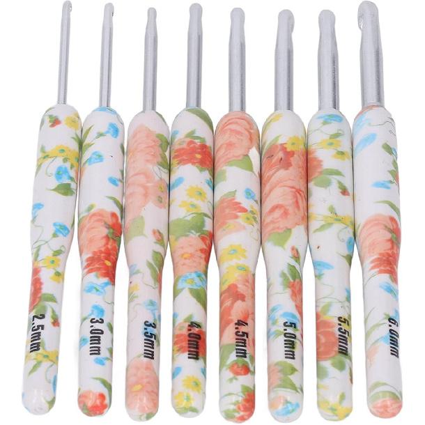 8Pcs Crochet Hook Set, Ergonomic Soft Grip Crochet Handles Yarn Knitting Needles for Arthritic Hand (Yellow Small Flower)