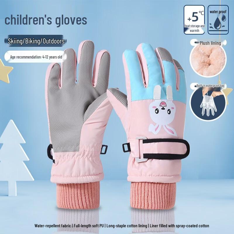 WoKe Kids Waterproof Warm Cartoon Rabbit Ski Gloves