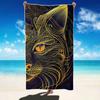 Egyptian Cat Print Beach Towel Black Cat Ethnic Print Quick Dry Sandproof Absorbent Towel for Summer Beach Travel Vacation