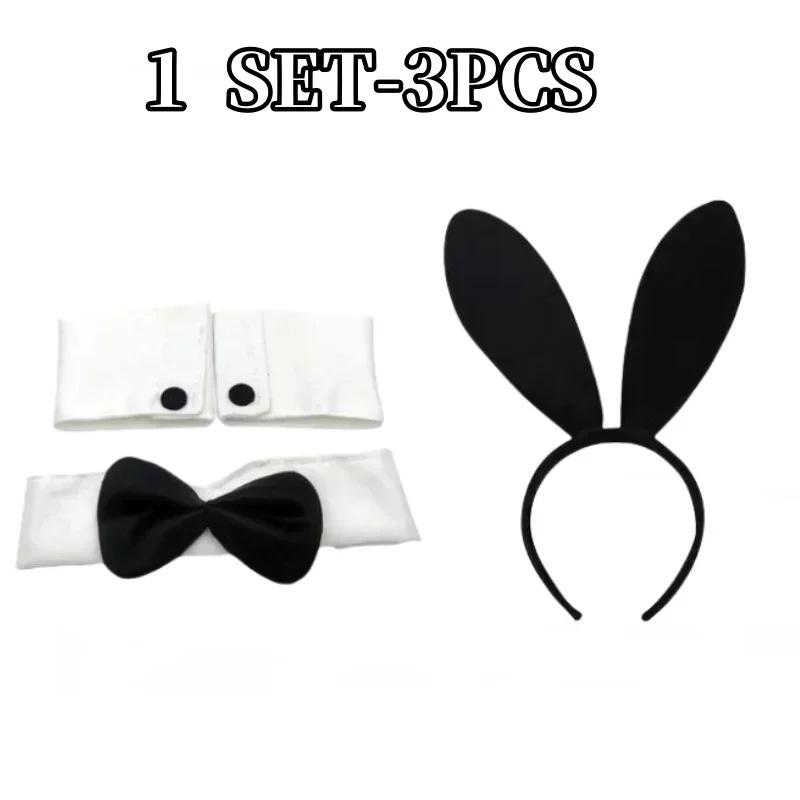 Black Bunny Ears Headband for Easter Rabbit Cosplay Halloween Costume Playboy Bunny Prop Headband Set for Parties