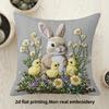 2D-Flat-1pc Easter 2D Printed Rabbit and Chick Pillowcase, Super Cute 2D Print, Single-sided Print
