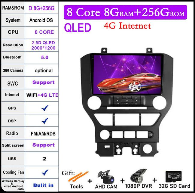 9 Lnch Android 14 For Ford Mustang 6 VI S550 2014 - 2021 Car Radio Multimedia Video Player Navigation GPS Stereo Auto 4G+WIFI
