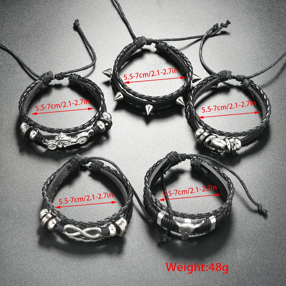 Men's Western Denim Wind Bullhead Motorcycle Accessories Bracelet, European and American Skull Leather Woven Bracelet Accessories