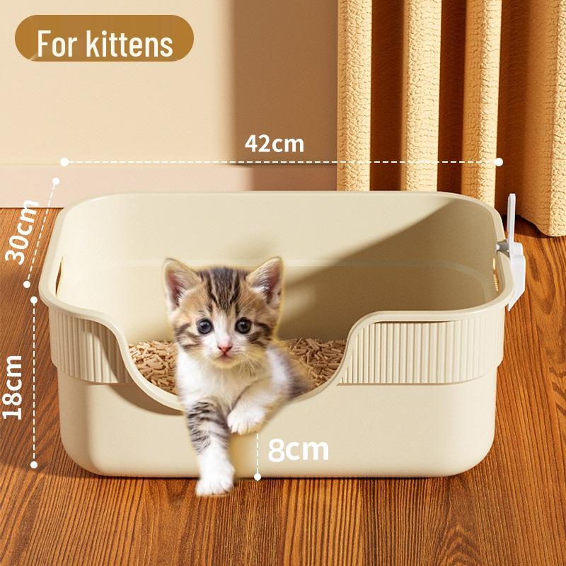 Kitten Litter Box: Low Entry, Semi-Enclosed, Small Size, Starter Kit for Cat Care