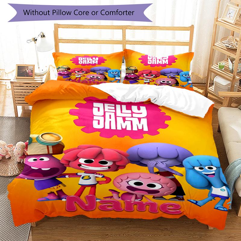 3pcs Custom Name Jelly Jamm Bedding Set Duvet Cover Closure Includes 1 Duvet Cover & 2 Pillowcases, Soft and Comfortable for All Seasons.
