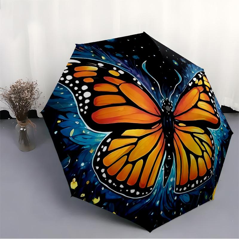 1pc Butterfly Night Automatic Folding Umbrella - 8-Rib Compact Travel Umbrella Durable & Portable for Outdoor Use, Perfect Gift for Birthdays068