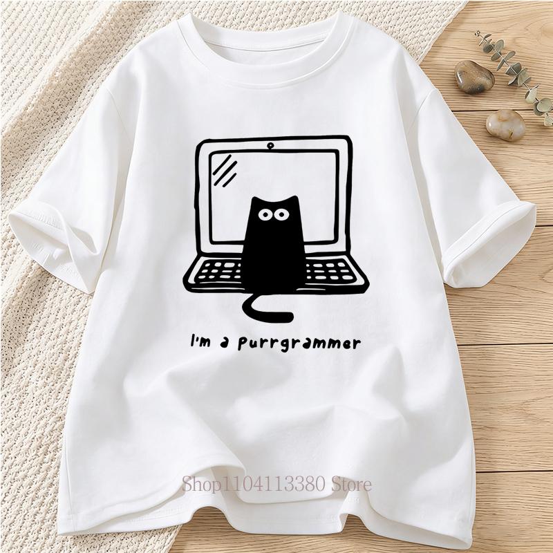 Computer Cats Graphic Print Tshirt for Women Unisex Summer Funny Casual Fashion Harajuku Loose Tops Crew Neck Short Sleeve Tshirt