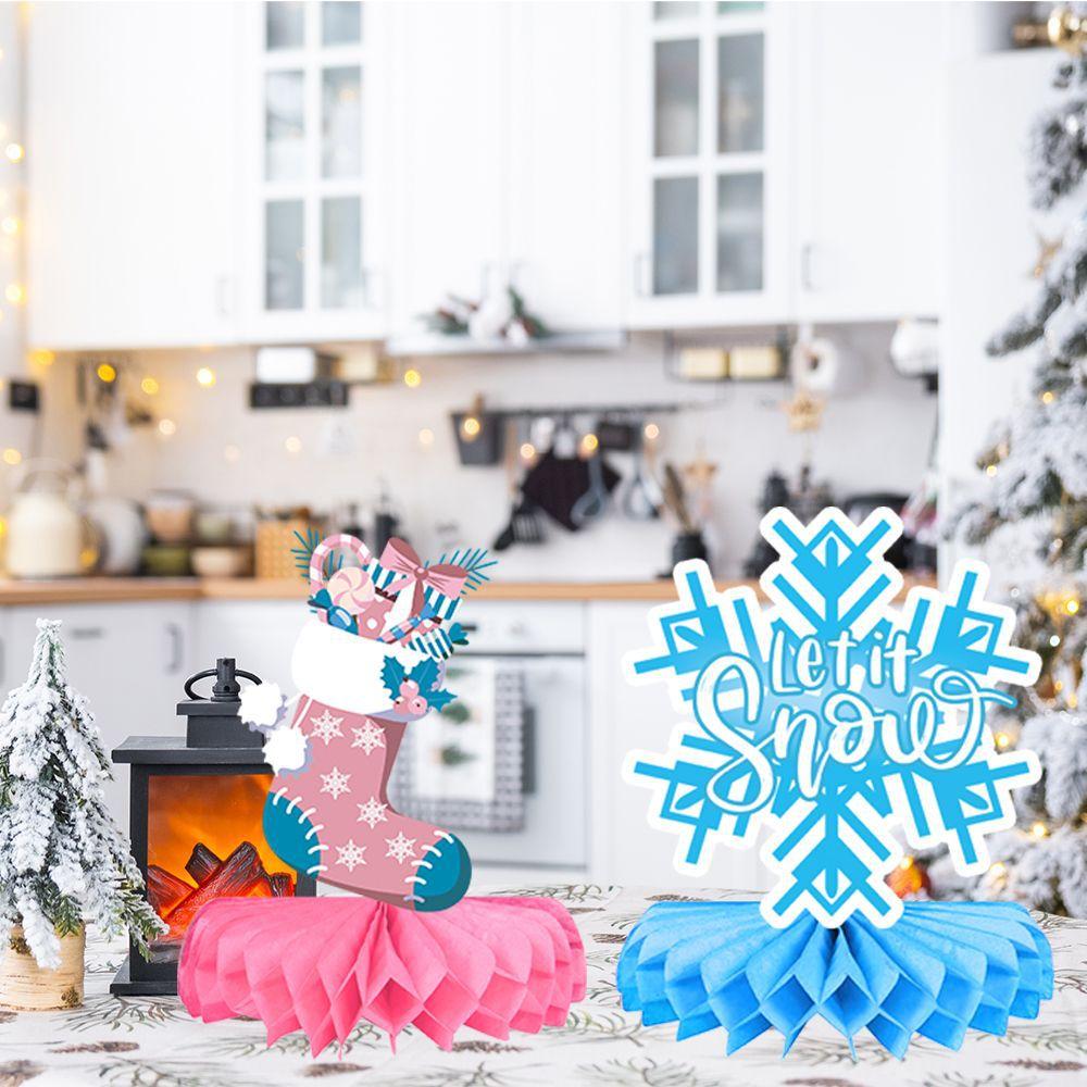 New Style, Christmas Theme, Cartoon, Pink Blue, Snowflake Snowman, Desktop Honeycomb Ornament, Party Decoration Supplies