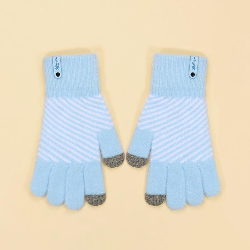 Winter Warm Touchscreen Five-Finger Gloves for Men and Women Fleece-Lined Thickened Knitted Wool Cycling Gloves Fashionable Cold-Weather Protection