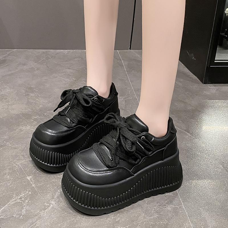 Fashion 8.5CM High Platform Shoes Women New 2025 Chunky Sneakers Designer Thick Sole Leather Sports Shoes Breathable Sneakers Woman