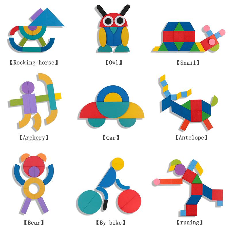 Wooden Tangram Geometric Shape Magnet Puzzle for Children's Shape Recognition Wooden Tangram ShapeToy