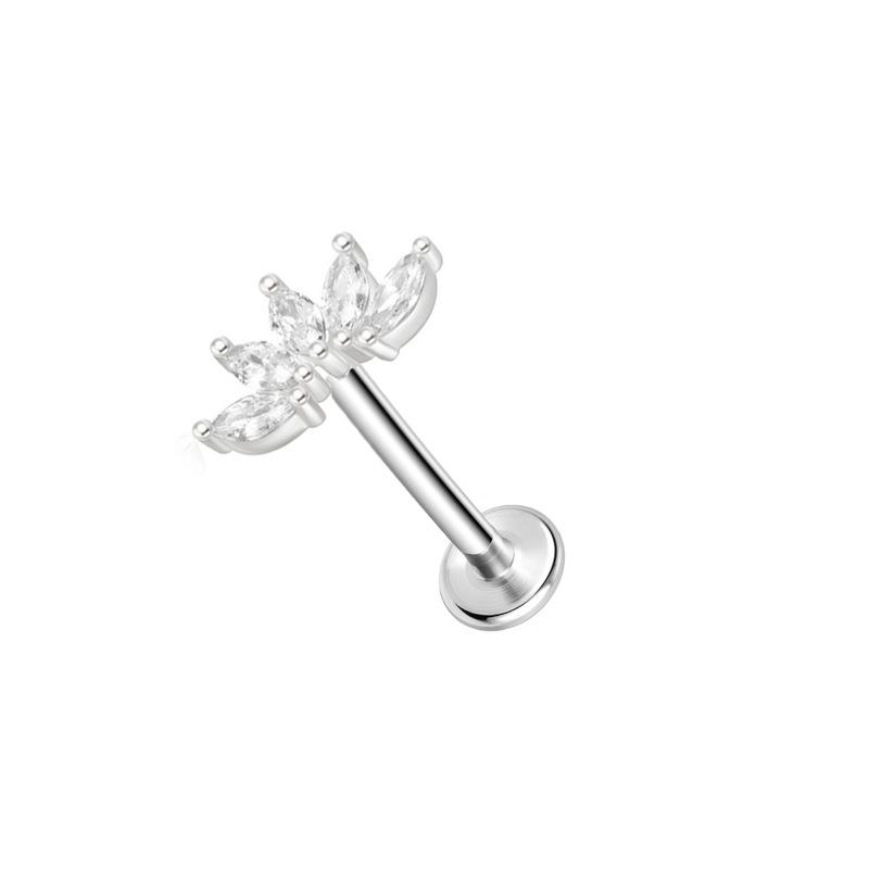 Steel Bar Heart & Cross Zircon Earrings - Women's 16G Cartilage & Lip Studs