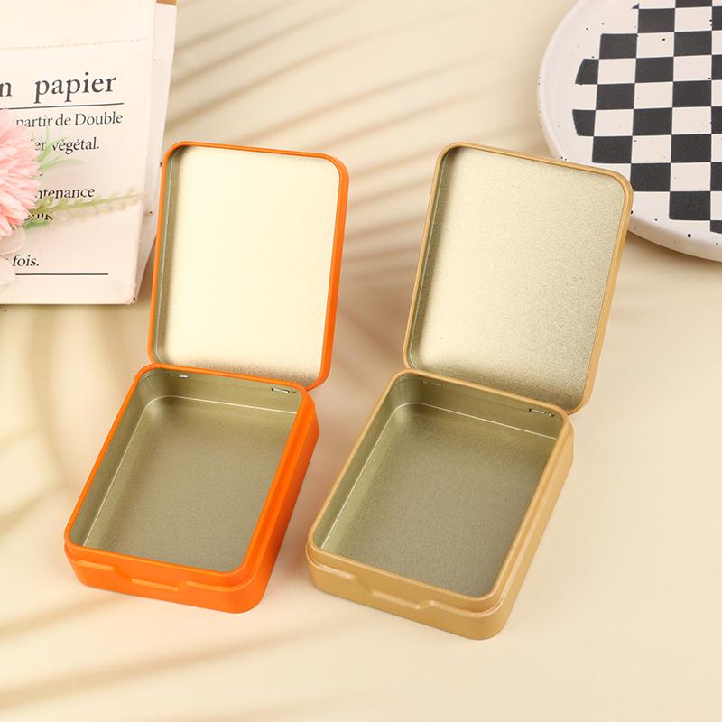 1Pc Tinplate Storage Boxes Metal Rectangular Empty Mini Box Tinplate Candy Pill Cases Hinged Containers Jewelries Organizer