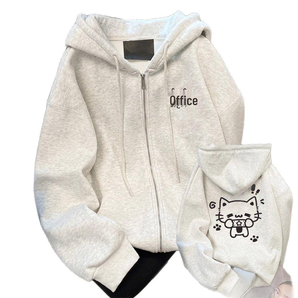 Cute Cat Paw Hooded Sweatshirt - Thick, Loose-Fit, Plus Velvet for Autumn/Winter
